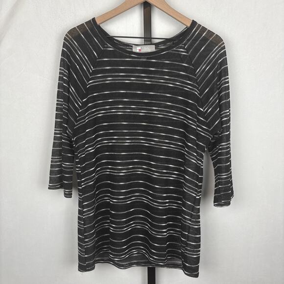 Tina Stephens Sweaters - Tina Stephens Lightweight Sheer Sweater Womens Large Black White Stripes Classic